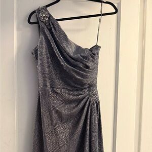 Alex Evenings Shimmering Silver Maxi Dress